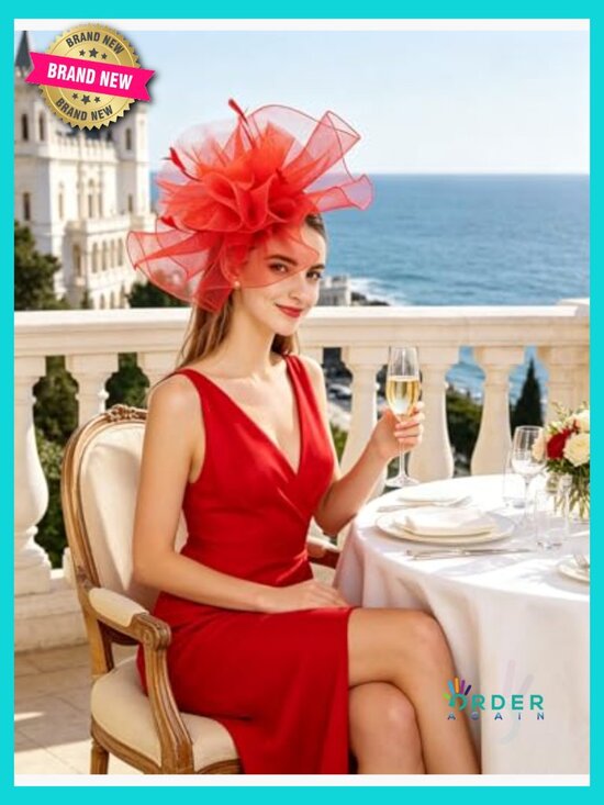 Sinamay Fascinator Hat Floral Feather Pillbox Derby with Hair Clip main image 6